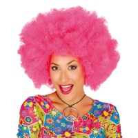 Parrucca afro con boccoli rosa