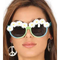 Occhiali hippie con fiori e cristalli