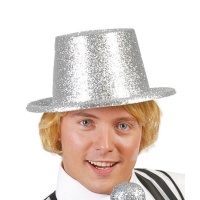Cappello in plastica argento glitterato - 57 cm