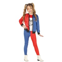 Costume rosso e blu da Harley supercattiva da bambina