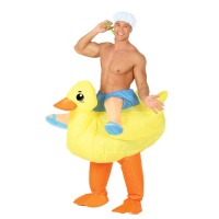 Costume adulto sulle spalle di una papera di gomma