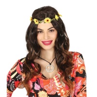 Parrucca Hippie ondulata con cerchietto a fiori
