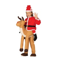 Costume Babbo Natale bambino sulle spalle di una renna