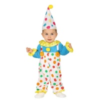 Costume clown bianco con pois colorati da bebè