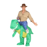 Costume adulto sulle spalle di un dinosauro