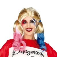 Parrucca bionda con codini rosa e blu di Harley supercriminale