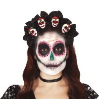 Cerchietto con teschi e rose nere di Catrina