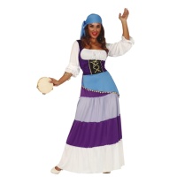 Costume zingara viola con sciarpa blu da donna