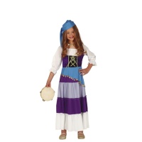 Costume zingara viola con sciarpa blu da bambina