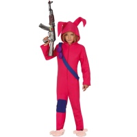 Costume coniglio guerriero rosa infantile