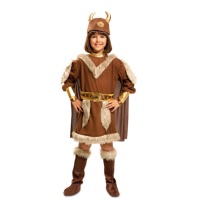 Costume vichingo con mantello, casco e copristivali da bambina