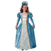 Costume principessa blu con copricapo da bambina