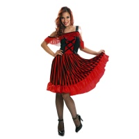 Costume can can righe rosse nere da donna