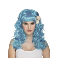Parrucca blu ondulata con conchiglie