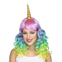 Parrucca lunga multicolore da unicorno dorato