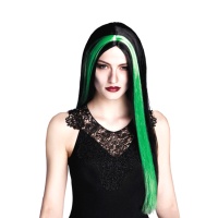 Parrucca lunga nera con meches verdi