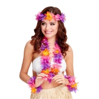 Set hawaiano con fiori multicolori