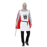 Costume cavaliere medievale bianco con maglia da uomo
