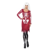Costume scheletro rosso con cuore luminoso da donna