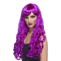 Parrucca viola lunga ondulata con frangia