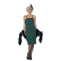 Costume charleston anni 20 lungo con frange verde da donna