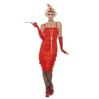 Costume charleston anni 20 lungo con frange rosso da donna