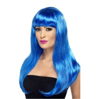 Parrucca lunga liscia blu con frangia