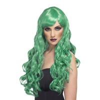 Parrucca verde lunga ondulata con frangia