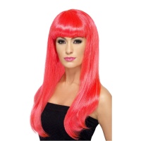 Parrucca rosa capelli lunghi con frangia
