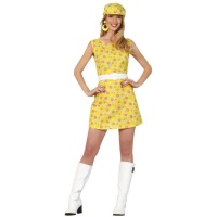 Costume da hippie con cappello giallo anni '60 per donna