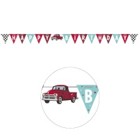 Festone bandierine Happy Birthday Vintage Red Truck da 1,67m