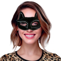 Maschera da gatto nera con strass