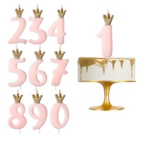 Candelina numero rosa con corona dorata da 9,5 cm