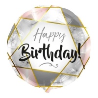 Palloncino Happy Birthday geometric marmo da 45 cm - Folat
