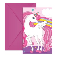 Inviti Unicorno rosa - 6 unità