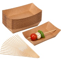 Set per aperitivo con vaschette da 17 x 9,5 cm e stecchini da 15 cm - 100 confezioni