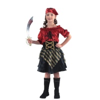 Costume da pirata rosso con teschio da bambina