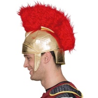 Elmetto in tessuto romano con pennacchio rosso - 56 cm