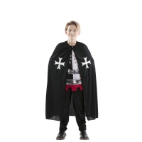 Mantello nero medievale con croci bianche infantile - 100 cm