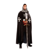 Mantello medievale nero con croci bianche - 140 cm