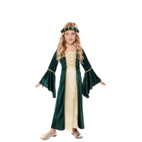 Costume dama medievale verde e oro da bambina