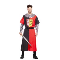 Costume cavaliere medievale rosso e nero da uomo