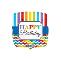 Palloncino quadrato Happy Birthday arcobaleno da 43 cm - Anagram