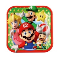 Piatti quadrati Super Mario 18 cm - 8 unità