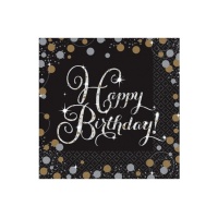 Tovaglioli Happy Birthday Bollicine Champagne da 16,5 x 16,5 cm - 16 unità