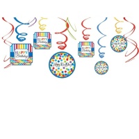 Spirali decorative Happy Birthday Arcobaleno - 12 unità