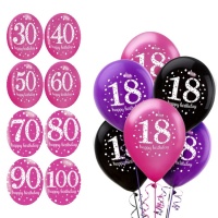 Palloncini in lattice Pink Birthday da 28 cm - Sempertex - 6 unità