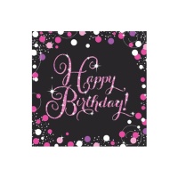 Tovaglioli Pink Happy Birthday da 16,5 x 16,5 cm - 16 unità