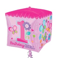 Palloncino orbz cubo Primo compleanno Butterfly - 38 x 38 cm