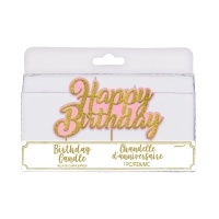 Candela decorativa rosa e oro Happy Birthday - 5 x 11 cm